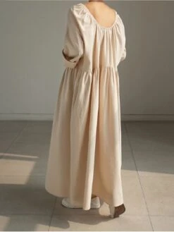 Women's Casual Dress Cotton Linen Dress Swing Dress Maxi Long Dress Cotton Blend Basic Classic Outdoor Daily Crew Neck Pocket Long Sleeve Summer Spring Fall 2023 Loose Fit Black Apricot Pure Color S -HAYz Clothing Shop vzntmy1673606393491