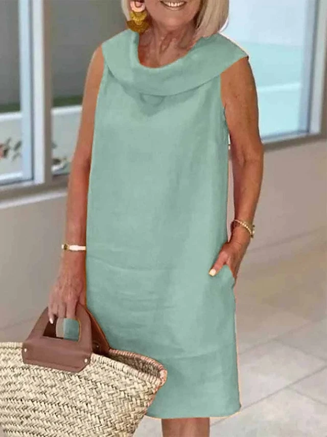 Women's Casual Dress Cotton Linen Dress Shift Dress Midi Dress Cotton Blend Fashion Basic Outdoor Daily Vacation Cowl Neck Pocket Sleeveless Summer Spring 2023 Loose Fit Black Yellow Pink Plain S M L 2 Women's Casual Dress Cotton Linen Dress Shift Dress Midi Dress Cotton Blend Fashion Basic Outdoor Daily Vacation Cowl Neck Pocket Sleeveless Summer Spring 2023 Loose Fit Black Yellow Pink Plain S M L - Image 2