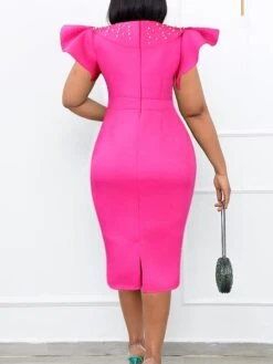 Women‘s Plus Size Curve Party Dress Cocktail Dress Bodycon Solid Color Midi Dress Short Sleeve Ruffle Split Crew Neck Fashion Party Black Wine Summer Spring L XL XXL 3XL -HAYz Clothing Shop wbeabb1679549837358