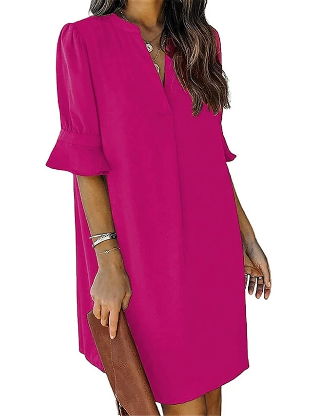 Women's Shirt Dress Casual Dress Shift Dress Mini Dress Outdoor Daily Polyester Basic Classic Split Neck Ruffle Half Sleeve Summer Spring Fall 2023 Loose Fit Light Pink Black Pink Plain S M L XL 2XL 8 Women's Shirt Dress Casual Dress Shift Dress Mini Dress Outdoor Daily Polyester Basic Classic Split Neck Ruffle Half Sleeve Summer Spring Fall 2023 Loose Fit Light Pink Black Pink Plain S M L XL 2XL - Image 8