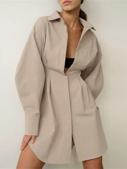 Women's Shirt Dress Casual Dress Mini Dress Outdoor Daily Date Polyester Fashion Basic Shirt Collar Button Long Sleeve Fall Winter 2023 Regular Fit Black White Brown Pure Color S M L -HAYz Clothing Shop wbqspc1695644830172