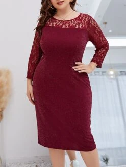 Women‘s Plus Size Curve Party Dress Lace Dress Cocktail Dress Midi Dress Wine Long Sleeve Pure Color Lace Spring Fall Winter Crew Neck Fashion Winter Dress Birthday Wedding Guest 2023 14 Women‘s Plus Size Curve Party Dress Lace Dress Cocktail Dress Midi Dress Wine Long Sleeve Pure Color Lace Spring Fall Winter Crew Neck Fashion Winter Dress Birthday Wedding Guest 2023 -HAYz Clothing Shop wbvcvm1691999690163