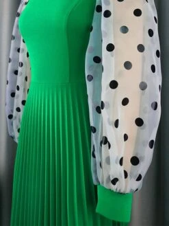 Women's Plus Size Curve Party Dress Work Dress A Line Dress Polka Dot Midi Dress Long Sleeve Mesh Cut Out Crew Neck Fashion Party Green Fall Winter XL XXL 3XL 4XL -HAYz Clothing Shop wbzkno1694425986456