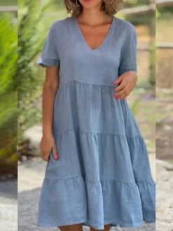 Women's Casual Dress Cotton Linen Dress Swing Dress Midi Dress Linen Cotton Blend Daily Modern Outdoor Daily Holiday V Neck Ruched Ruffle Short Sleeve Summer Spring 2023 Loose Fit Light Blue Rose Red 8 Women's Casual Dress Cotton Linen Dress Swing Dress Midi Dress Linen Cotton Blend Daily Modern Outdoor Daily Holiday V Neck Ruched Ruffle Short Sleeve Summer Spring 2023 Loose Fit Light Blue Rose Red -HAYz Clothing Shop wcefdi1686559477313