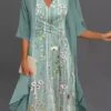 Women's Two Piece Dress Set Casual Dress Print Dress Outdoor Daily Fashion Streetwear Knot Front Print Midi Dress V Neck Half Sleeve Floral Regular Fit Green Summer Spring S M L XL XXL