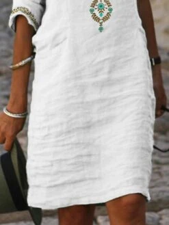 Women's Casual Dress Cotton Dress Shift Dress Mini Dress Cotton Blend Fashion Modern Outdoor Daily Split Neck Button Print Half Sleeve Summer Spring Fall 2023 Regular Fit White Floral S M L XL 2XL -HAYz Clothing Shop wcpueo1686736520086