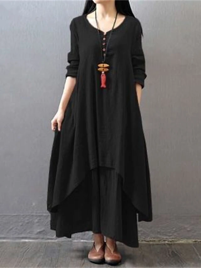 Women's Casual Dress Cotton Dress Swing Dress Maxi Long Dress Cotton Stylish Casual Winter Dress Daily Holiday V Neck Button Layered Long Sleeve Summer Spring Fall 2022 Loose Fit Black White Yellow 9 Women's Casual Dress Cotton Dress Swing Dress Maxi Long Dress Cotton Stylish Casual Winter Dress Daily Holiday V Neck Button Layered Long Sleeve Summer Spring Fall 2022 Loose Fit Black White Yellow - Image 9