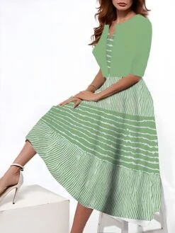 Women's Two Piece Dress Set Casual Dress Tank Dress Outdoor Daily Fashion Streetwear Pocket Print Midi Dress V Neck 3/4 Length Sleeve Stripe Regular Fit Pink Blue Purple Summer Spring S M L XL XXL -HAYz Clothing Shop wcrzqw1690542704724