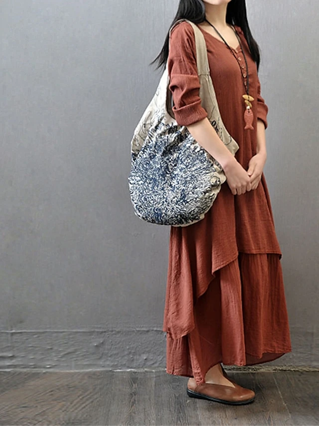 Women's Casual Dress Cotton Dress Swing Dress Maxi Long Dress Cotton Stylish Casual Winter Dress Daily Holiday V Neck Button Layered Long Sleeve Summer Spring Fall 2022 Loose Fit Black White Yellow 2 Women's Casual Dress Cotton Dress Swing Dress Maxi Long Dress Cotton Stylish Casual Winter Dress Daily Holiday V Neck Button Layered Long Sleeve Summer Spring Fall 2022 Loose Fit Black White Yellow - Image 2