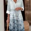 Women's Shirt Dress Casual Dress Midi Dress Outdoor Daily Date Polyester Fashion Modern Shirt Collar Button Pocket Long Sleeve Fall Winter 2023 Loose Fit Blue Purple Green Floral S M L XL 2XL