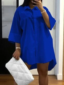 Women‘s Plus Size Curve Shirt Dress Solid Color Shirt Collar Long Sleeve Fall Spring Basic Casual Short Mini Dress Casual Daily Dress 18 Women‘s Plus Size Curve Shirt Dress Solid Color Shirt Collar Long Sleeve Fall Spring Basic Casual Short Mini Dress Casual Daily Dress -HAYz Clothing Shop wdplnm1646132166142