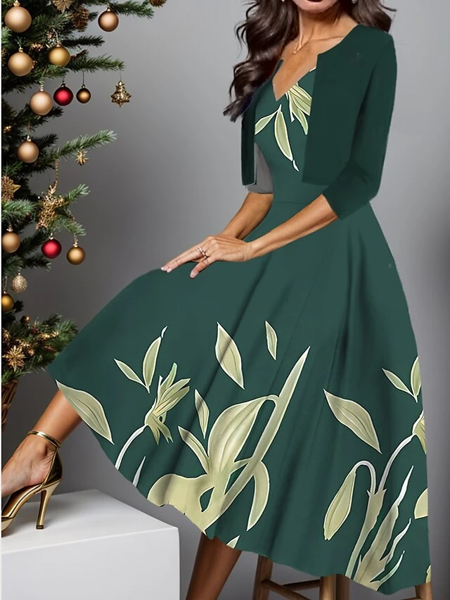 Women's Two Piece Dress Set Casual Dress Swing Dress Outdoor Daily Fashion Elegant Print Midi Dress V Neck Half Sleeve Leaf Ombre Regular Fit Royal Blue Blue Purple Fall Winter S M L XL XXL 2 Women's Two Piece Dress Set Casual Dress Swing Dress Outdoor Daily Fashion Elegant Print Midi Dress V Neck Half Sleeve Leaf Ombre Regular Fit Royal Blue Blue Purple Fall Winter S M L XL XXL - Image 2