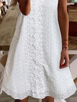 Women's Casual Dress Cotton Linen Dress White Dress Midi Dress Cotton Blend Fashion Modern Outdoor Daily Holiday V Neck Lace Sleeveless Summer Spring 2023 Loose Fit White Plain S M L XL 2XL -HAYz Clothing Shop wfphhv1685954495715