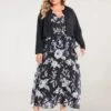 Women‘s Plus Size Curve Two Piece Dress Set Casual Dress Chiffon Dress Outdoor Daily Fashion Elegant Print Long Dress Maxi Dress V Neck Long Sleeve Floral Regular Fit Black Summer Spring