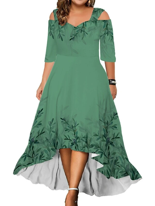 Women‘s Plus Size Curve Party Dress Wedding Guest Dress Swing Dress Long Dress Maxi Dress Light Green Blue Green Half Sleeve Floral Cold Shoulder Summer Spring Fall V Neck Fashion Birthday 3 Women‘s Plus Size Curve Party Dress Wedding Guest Dress Swing Dress Long Dress Maxi Dress Light Green Blue Green Half Sleeve Floral Cold Shoulder Summer Spring Fall V Neck Fashion Birthday - Image 3