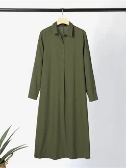 Women's Shirt Dress Casual Dress Cotton Linen Dress Maxi Long Dress Cotton Basic Classic Outdoor Daily Vacation Shirt Collar Button Split Long Sleeve Summer Spring Fall 2023 Loose Fit Wine Navy Blue -HAYz Clothing Shop wfqpov1690882247509