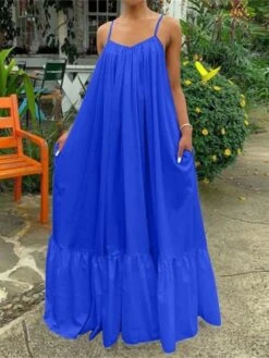 Women's Casual Dress Swing Dress Summer Dress Long Dress Maxi Dress Cotton Basic Casual Outdoor Daily Holiday Strap Ruffle Backless Sleeveless Summer Spring Loose Fit Black White Yellow Plain S M L -HAYz Clothing Shop wfvbcu1674887100660