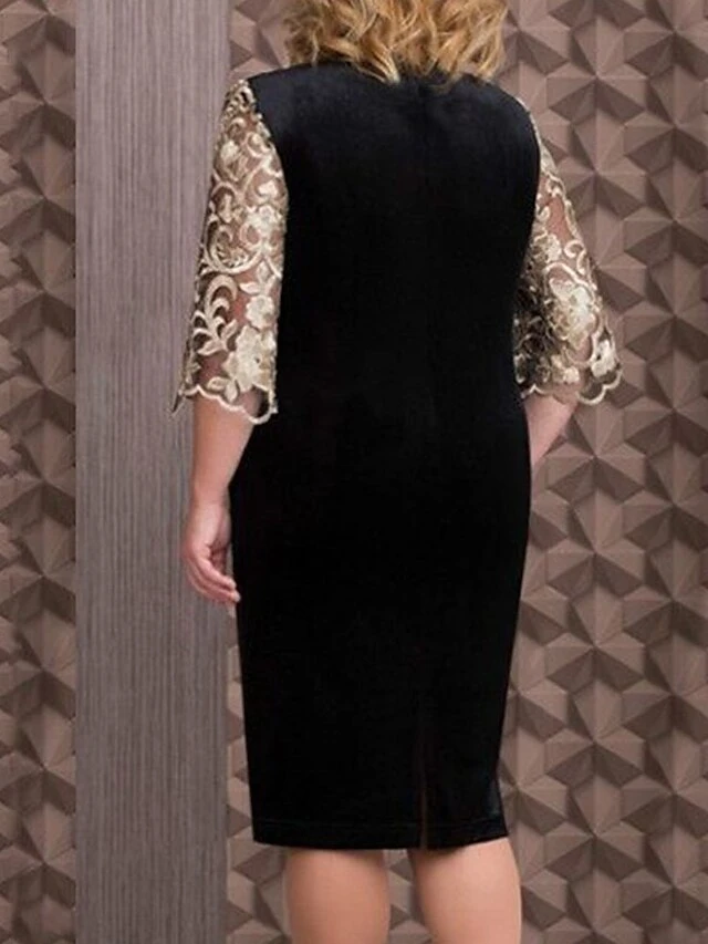 Women‘s Plus Size Curve Party Dress Floral Crew Neck Lace Long Sleeve Spring Fall Elegant Prom Dress Knee Length Dress Formal Party Dress 2 Women‘s Plus Size Curve Party Dress Floral Crew Neck Lace Long Sleeve Spring Fall Elegant Prom Dress Knee Length Dress Formal Party Dress - Image 2