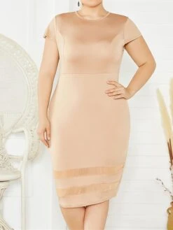 Women's Plus Size Curve Party Dress Bodycon Sheath Dress Plain Midi Dress Short Sleeve Mesh Crew Neck Fashion Party Black White Fall Winter XL XXL 3XL 4XL 5XL -HAYz Clothing Shop wgdnsx1694151469189