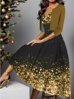 Women's Two Piece Dress Set Casual Dress Swing Dress Outdoor Daily Fashion Elegant Print Midi Dress V Neck Half Sleeve Ombre Regular Fit Wine Blue Gold Fall Winter S M L XL XXL 6 Women's Two Piece Dress Set Casual Dress Swing Dress Outdoor Daily Fashion Elegant Print Midi Dress V Neck Half Sleeve Ombre Regular Fit Wine Blue Gold Fall Winter S M L XL XXL -HAYz Clothing Shop whcmyg1697424508020