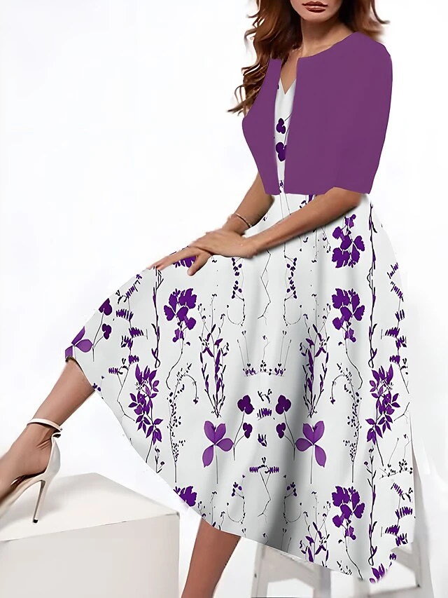 Women's Two Piece Dress Set Casual Dress Tank Dress Outdoor Daily Fashion Streetwear Pocket Print Midi Dress V Neck 3/4 Length Sleeve Floral Regular Fit Yellow Red Royal Blue Summer Spring S M L XL 5 Women's Two Piece Dress Set Casual Dress Tank Dress Outdoor Daily Fashion Streetwear Pocket Print Midi Dress V Neck 3/4 Length Sleeve Floral Regular Fit Yellow Red Royal Blue Summer Spring S M L XL - Image 5