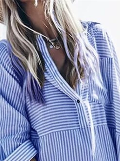 Women's Shirt Dress Casual Dress Mini Dress Outdoor Daily Vacation Polyester Fashion Modern Shirt Collar Button Pocket 3/4 Length Sleeve Spring Fall Winter 2023 Loose Fit Red Blue Striped S M L XL XXL -HAYz Clothing Shop wiypgt1691648674516