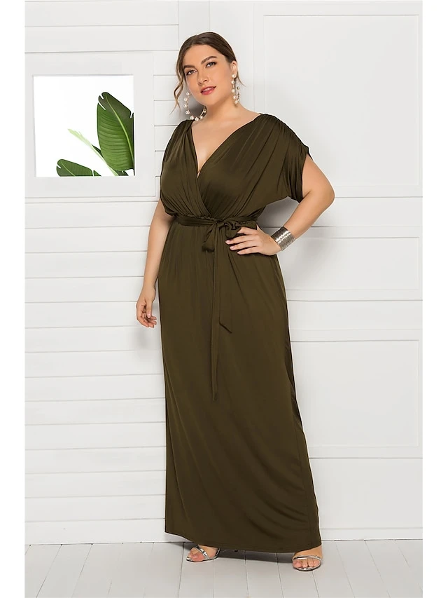 Women's Plus Size Party Dress Solid Color V Neck Short Sleeve Summer Spring Elegant Casual Prom Dress Maxi Long Dress Party Daily Dress 5 Women's Plus Size Party Dress Solid Color V Neck Short Sleeve Summer Spring Elegant Casual Prom Dress Maxi Long Dress Party Daily Dress - Image 5