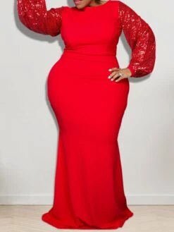 Women‘s Plus Size Curve Party Dress Solid Color Crew Neck Sequins Long Sleeve Fall Winter Sequins Prom Dress Maxi Long Dress Party Vacation Dress Sequin Dress -HAYz Clothing Shop wjzimo1639029988866