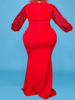 Women‘s Plus Size Curve Party Dress Solid Color Stand Collar Long Sleeve Winter Fall Elegant Formal Maxi Long Dress Party Evening Party Dress -HAYz Clothing Shop wkdmge1671416168719