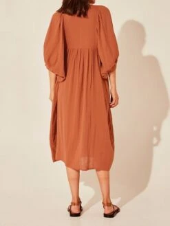 Women's Casual Dress Cotton Linen Dress Shift Dress Midi Dress Cotton Fashion Traditional / Vintage Outdoor Daily Vacation Crew Neck Ruched 3/4 Length Sleeve Fall Winter Autumn 2023 Loose Fit Black -HAYz Clothing Shop wkojrl1694573538031