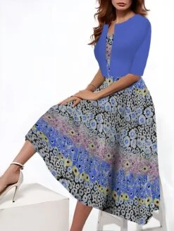 Women's Two Piece Dress Set Casual Dress Tank Dress Outdoor Daily Fashion Streetwear Pocket Print Midi Dress V Neck 3/4 Length Sleeve Floral Regular Fit Yellow Pink Red Summer Spring S M L XL XXL -HAYz Clothing Shop wldyjn1690546653517