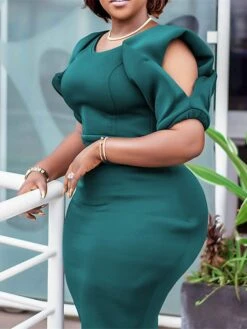 Women‘s Plus Size Curve Party Dress Solid Color V Neck Short Sleeve Spring Fall Work Formal Midi Dress Party Date Dress -HAYz Clothing Shop wmhped1661334434271