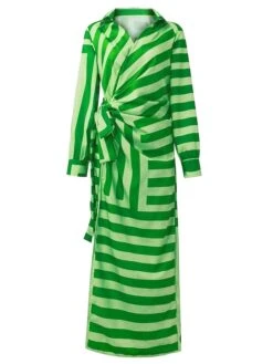 Women's Shirt Dress Bodycon Wrap Dress Maxi Long Dress Outdoor Daily Polyester Fashion Boho Shirt Collar Ruched Split Long Sleeve Summer Fall Spring 2023 Regular Fit Purple Orange Green -HAYz Clothing Shop wmqjpu1678342683860