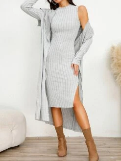 Women's Two Piece Dress Set Casual Dress Sheath Dress Home Daily Fashion Streetwear Split Midi Dress Stand Collar Long Sleeve Plain Slim Black Army Green Gray Fall Winter S M L XL XXL 24 Women's Two Piece Dress Set Casual Dress Sheath Dress Home Daily Fashion Streetwear Split Midi Dress Stand Collar Long Sleeve Plain Slim Black Army Green Gray Fall Winter S M L XL XXL -HAYz Clothing Shop wnpwrl1695813697860