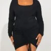 Women's Plus Size Party Dress Cocktail Dress Bodycon Mini Dress Black Long Sleeve Pure Color Drawstring Fall Winter Autumn Square Neck Fashion Vacation Slim 2023 XL XXL 3XL