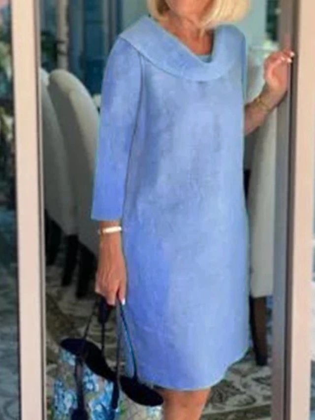 Women's Casual Dress Cotton Linen Dress Shift Dress Midi Dress Linen Basic Classic Outdoor Daily Vacation Cowl Neck Pocket 3/4 Length Sleeve Summer Spring Fall 2023 Loose Fit Light Blue White Wine 3 Women's Casual Dress Cotton Linen Dress Shift Dress Midi Dress Linen Basic Classic Outdoor Daily Vacation Cowl Neck Pocket 3/4 Length Sleeve Summer Spring Fall 2023 Loose Fit Light Blue White Wine - Image 3