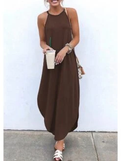 Women's Long Dress Maxi Dress Black Green Blue Sleeveless Pure Color Cold Shoulder Spring Summer Crew Neck Hot S M L XL XXL 3XL 4XL 5XL