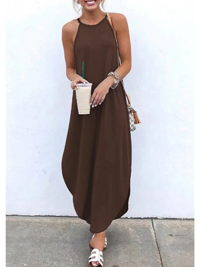 Women's Long Dress Maxi Dress Black Green Blue Sleeveless Pure Color Cold Shoulder Spring Summer Crew Neck Hot S M L XL XXL 3XL 4XL 5XL 1 Women's Long Dress Maxi Dress Black Green Blue Sleeveless Pure Color Cold Shoulder Spring Summer Crew Neck Hot S M L XL XXL 3XL 4XL 5XL