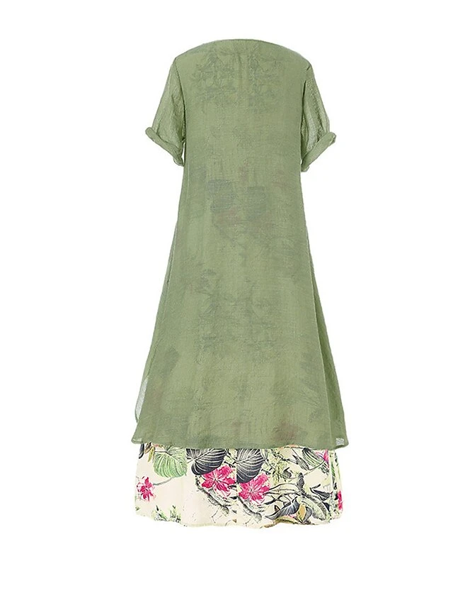 Women's Two Piece Dress Set Casual Dress Print Dress Outdoor Daily Fashion Streetwear Button Print Midi Dress Crew Neck Short Sleeve Floral Loose Fit Green Summer Spring S M L XL XXL 3 Women's Two Piece Dress Set Casual Dress Print Dress Outdoor Daily Fashion Streetwear Button Print Midi Dress Crew Neck Short Sleeve Floral Loose Fit Green Summer Spring S M L XL XXL - Image 3