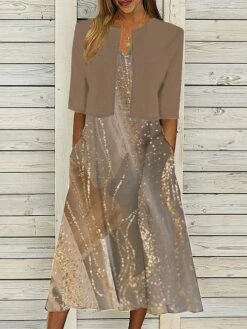 Women's Two Piece Dress Set Casual Dress Print Dress Outdoor Daily Fashion Modern Pocket Print Midi Dress V Neck Half Sleeve Marble Print Regular Fit Gray Summer Spring S M L XL XXL