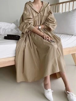 Women's Casual Dress Cotton Linen Dress Swing Dress Maxi Long Dress Linen / Cotton Blend Fashion Basic Outdoor Daily Vacation Hooded Ruched Pocket Long Sleeve Fall Winter Autumn 2023 Loose Fit Black -HAYz Clothing Shop wrftvd1693553160421