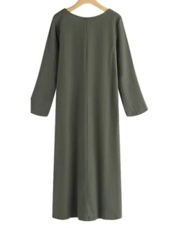 Women's Casual Dress Cotton Linen Dress Midi Dress Cotton Blend Basic Casual Outdoor Daily Vacation Crew Neck Pocket Long Sleeve Summer Spring Fall 2023 Loose Fit Black Wine Navy Blue Plain S M L XL -HAYz Clothing Shop wrsbuv1673848804467