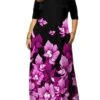 Women‘s Plus Size Curve Holiday Dress Floral Boat Neck Print Short Sleeve Fall Spring Casual Maxi Long Dress Date Vacation Dress Graphic