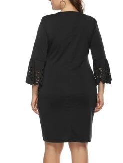 Women‘s Plus Size Curve Party Dress Wedding Guest Dress Black Dress Bodycon Mini Dress Pink 3/4 Length Sleeve Pure Color Patchwork Fall Winter Autumn Crew Neck Fashion Wedding Guest Vacation -HAYz Clothing Shop wrwubh1692179043526