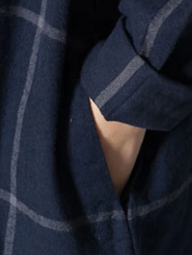 Women's Casual Dress Cotton Linen Dress Plaid Dress Midi Dress Polyester Basic Classic Outdoor Daily Vacation Crew Neck Pocket Print Long Sleeve Fall Winter Autumn 2023 Loose Fit Navy Blue Plaid L XL 9 Women's Casual Dress Cotton Linen Dress Plaid Dress Midi Dress Polyester Basic Classic Outdoor Daily Vacation Crew Neck Pocket Print Long Sleeve Fall Winter Autumn 2023 Loose Fit Navy Blue Plaid L XL - Image 9