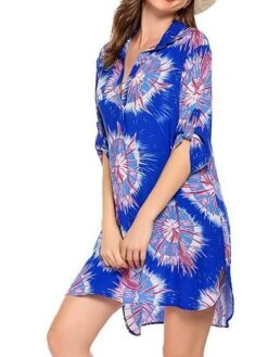 Women's Shirt Dress Beach Dress Beach Wear Mini Dress Button Plus High Low Casual Leopard Turndown 3/4 Length Sleeve Loose Fit Outdoor Daily Azure Black 2023 Spring Summer S M L XL -HAYz Clothing Shop wrzawf1676892555254