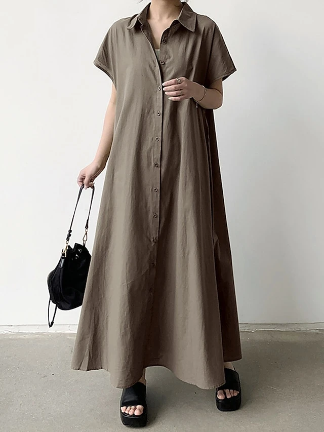 Women's Shirt Dress Casual Dress Maxi Long Dress Outdoor Daily Cotton Linen Basic Classic Shirt Collar Button Short Sleeve Summer Spring 2023 Loose Fit Navy Blue Brown Green Pure Color S M L XL XXL 20 Women's Shirt Dress Casual Dress Maxi Long Dress Outdoor Daily Cotton Linen Basic Classic Shirt Collar Button Short Sleeve Summer Spring 2023 Loose Fit Navy Blue Brown Green Pure Color S M L XL XXL - Image 20
