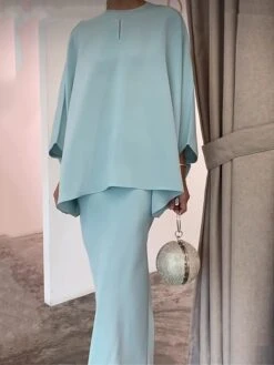 Women's Two Piece Dress Set Casual Dress Skirt Set Daily Going Out Elegant Modern Ruffle Long Dress Maxi Dress Stand Collar Long Sleeve Plain Regular Fit Silver Black White Fall Winter S M L XL XXL -HAYz Clothing Shop wsefeg1693386802832