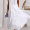 Women's Casual Dress Cotton Linen Dress Swing Dress Maxi Long Dress Cotton Blend Basic Elegant Outdoor Daily V Neck Button Pocket Sleeveless Summer Spring 2023 Regular Fit White Plain S M L XL 2XL