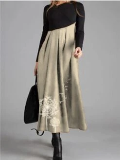 Women's Casual Dress Swing Dress Midi Dress Blue Khaki Gray Long Sleeve Color Block Ruched Winter Fall Autumn V Neck Winter Dress Fall Dress Loose Fit S M L XL XXL 3XL 4XL -HAYz Clothing Shop wsoqmv1696758038201